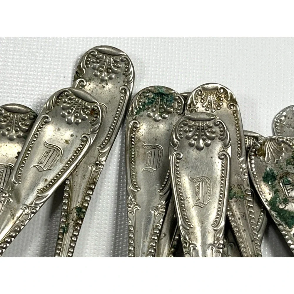 Vintage Brazil Silver 6‎ Forks - 6 Spoons & 1 Serving Spoon Monogram 